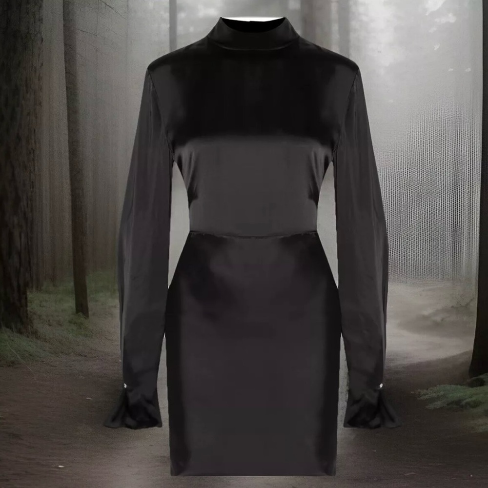 Acne Studios Ellie Vi turtle neck satin midi dress with flare cuffs sz 40